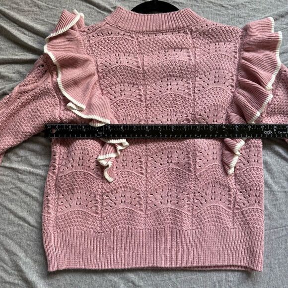 Sz XS Marc New York Andrew Marc Pink and White Ruffle Knit Sweater - Picture 6 of 9